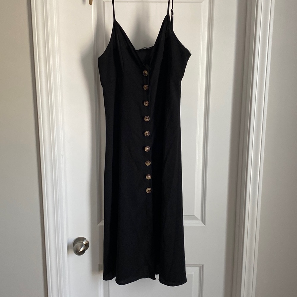Skinny strap black button down front dress. Size M